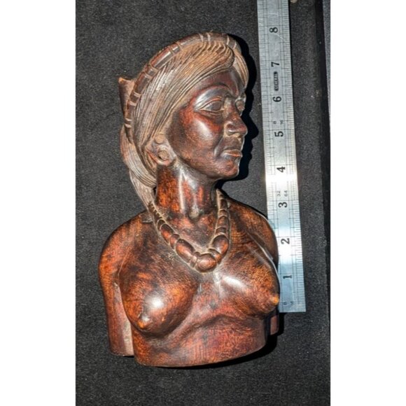 African Inspired Hand-Carved Wooden Female Bust Statue 7 in tall - Picture 10 of 16